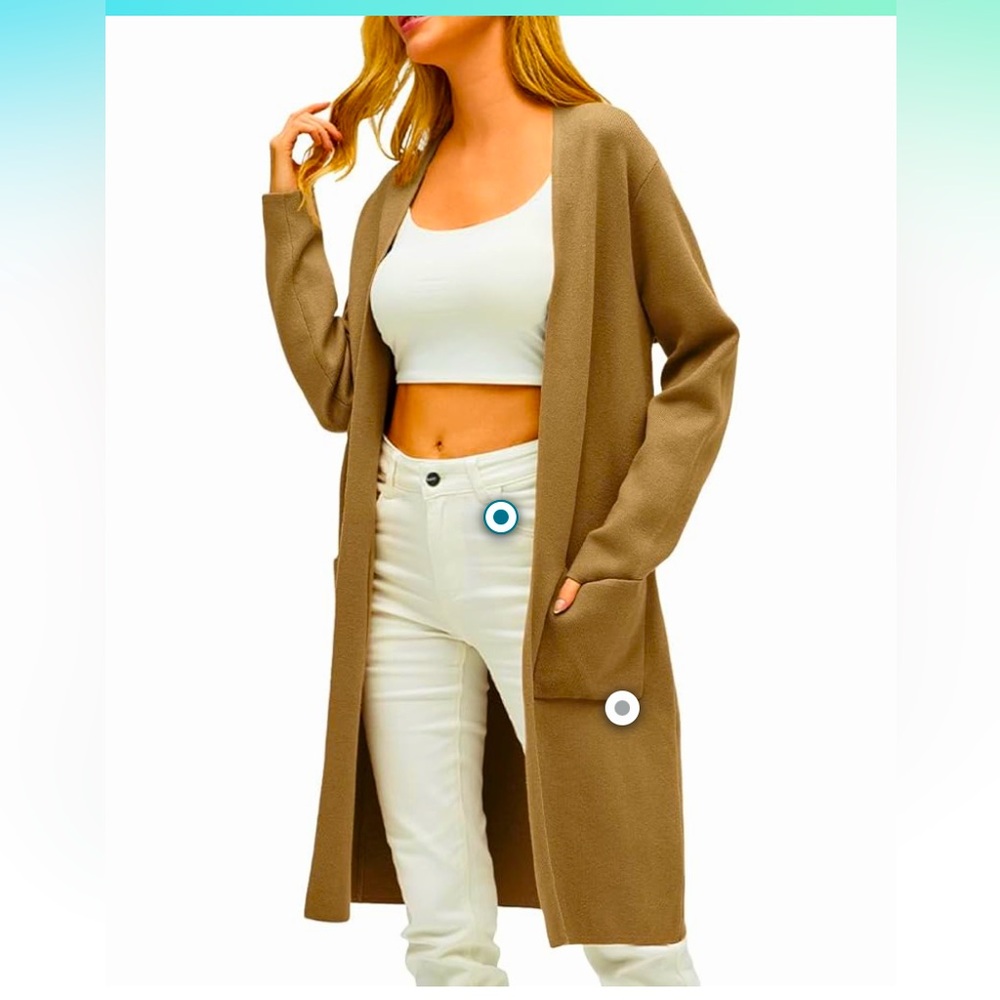 Long Brown Open Front Cardigan Sz M